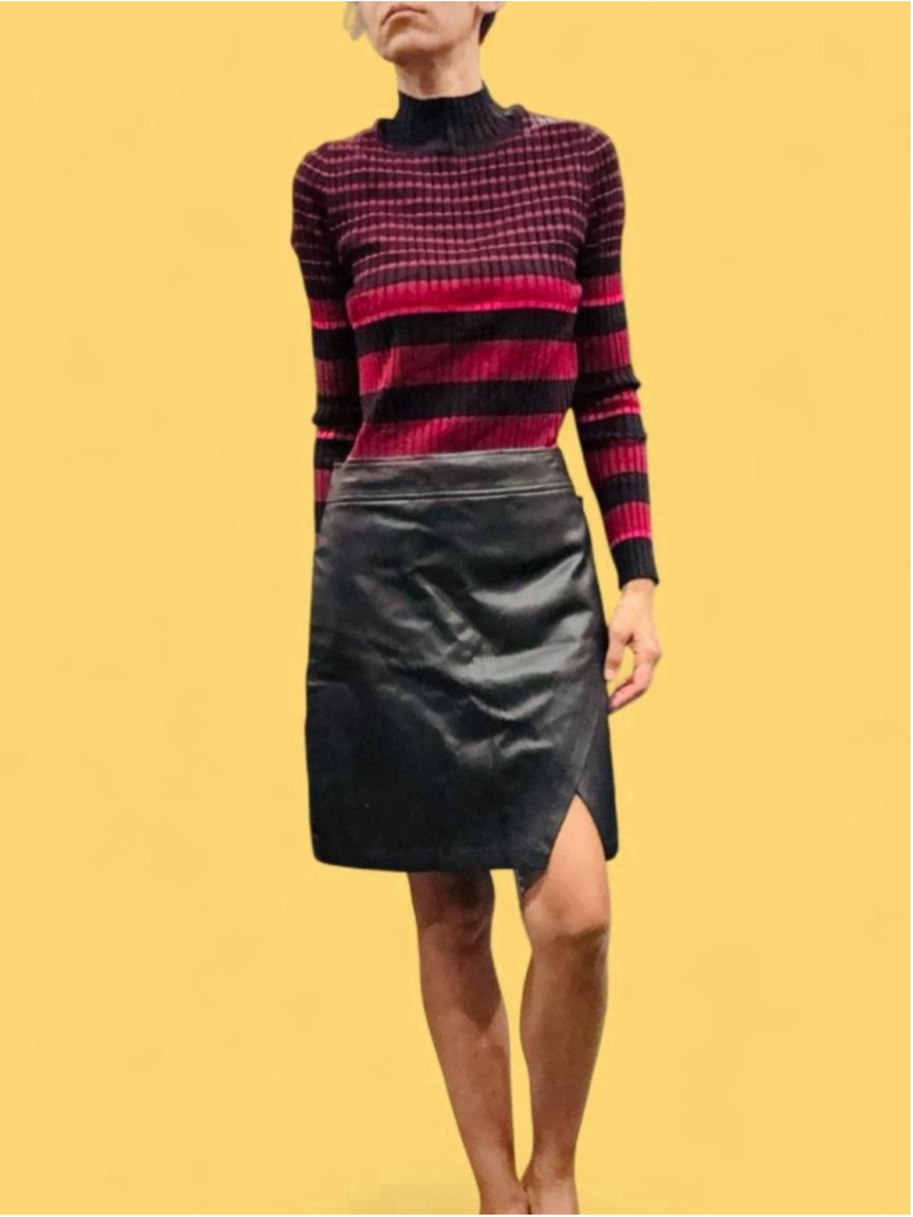 LOFT Black Faux Leather Wrap Mini Skirt Size 2 High Waist 90s Y2K Asymmetrical
